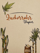 Briefumschläge aus Zuckerrohr DIN C5: Eine Abbildung, die eine Visitenkarte aus beigefarbenem Zuckerrohrpapier zeigt. Die Karte ist bedruckt mit einer Illustration von Zuckerrohrpflanzen und dem Schriftzug „Zuckerrohr Papier“, in Wiesbaden bei City Medien Einkaufswelt für Partner