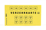 Verzehrkarte Gelb 10 € – Vorderansicht mit abtrennbaren Wertfeldern zu 1 € und 0,50 €, klare Schriftgestaltung in Wiesbaden von City Medien Einkaufswelt für Partner günstig kaufen, drucken lassen, online preiswert bestellen – Verzehrkarten, Eventzubehör, Gastronomiebedarf