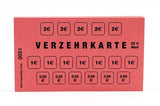 Verzehrkarte Rot 20 € – Vorderansicht mit abtrennbaren Wertfeldern zu 2 €, 1 € und 0,50 €, stabile Kartonausführung in Wiesbaden von City Medien Einkaufswelt für Partner günstig kaufen, drucken lassen, online preiswert bestellen – Verzehrkarten, Eventzubehör, Gastronomiebedarf