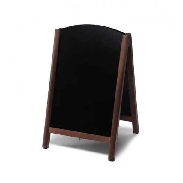 Kundenstopper Kreidetafel gebogen in Dunkelbraun, Holz-A-Board beidseitig beschreibbar, Größe B 55 × H 85 cm, ohne Druck – ideal für Gastronomie & Handel, City Medien Einkaufswelt für Partner Wiesbaden