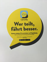 Aufkleber mit Stanzung oder Konturschnitt – Auf Bogen oder einzeln geschnitten, Frontansicht auf weißem Trägerpapier in Wiesbaden von City Medien Einkaufswelt für Partner günstig kaufen, drucken lassen, online preiswert bestellen – Aufkleber