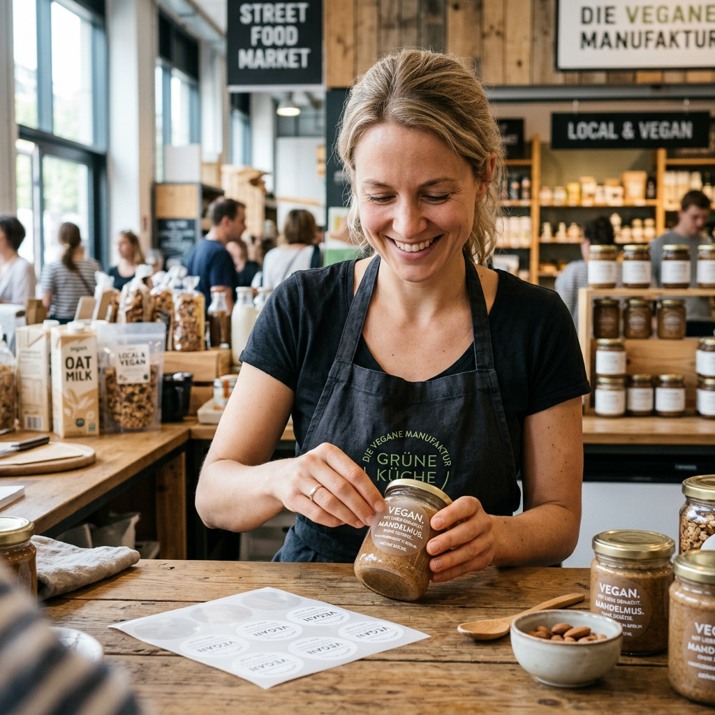 Vegane Aufkleber mit Weißdruck