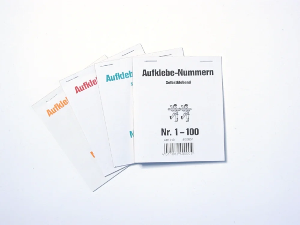 Gewinnaufklebenummern – selbstklebende Nummern in Heften, farbig sortiert, Vorderansicht der Sets von Wiesbaden günstig kaufen, drucken lassen, online preiswert bestellen – Gewinnnummern, Aufkleber, Tombola