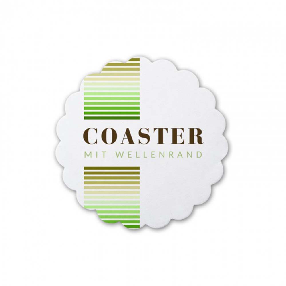 Getränkeuntersetzer aus Airlaid D 9 cm rund mit Wellenrand – runder Untersetzer mit dekorativem Aufdruck, einseitig bedruckt in Wiesbaden von City Medien Einkaufswelt für Partner günstig kaufen, drucken lassen, online preiswert bestellen – Getränkeuntersetzer, Bierdeckel, Gastronomiebedarf