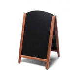 Kundenstopper Kreidetafel gebogen in Hellbraun/Teak, beidseitige Schreibfläche, Format 55 × 85 cm, ohne Druck – A-Board aus Holz bei City Medien Einkaufswelt für Partner in Wiesbaden