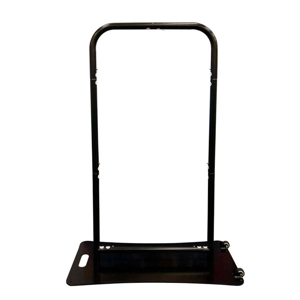 Gestell des ZIPP-Kundenstoppers: schwarzer Rahmen für Textilhusse mit Reißverschluss, Standfuß mit Tragegriff – Werbeaufsteller mit Druck bei City Medien Einkaufswelt für Partner Wiesbaden