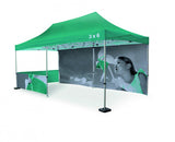 Faltpavillon 3x6 bedruckt – grünes Zelt mit Seitenwänden und individuellem Fotodruck, stabile Aluminiumkonstruktion, Frontansicht in Wiesbaden von City Medien Einkaufswelt für Partner günstig kaufen, drucken lassen, online preiswert bestellen – Pavillons, Eventzelte, Promotionzelte