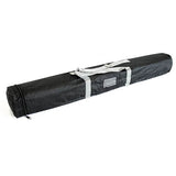 Roll Up Budget B 60 cm x H 160 cm: Eine schwarze, längliche Transporttasche mit Reißverschluss, zwei grauen Tragegurten und einem transparenten Fach für ein Namensschild, in Wiesbaden bei City Medien Einkaufswelt für Partner