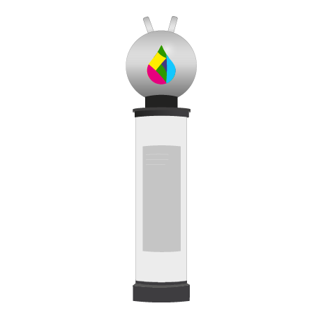 Illustration: Werbesäule mit individuell gebrandetem, aufblasbarem Hüpfball-Topper – Sonderproduktion/Mock-up für Kampagnen & Events, City Medien Einkaufswelt für Partner Wiesbaden – Kategorien: Sonderproduktion, Aufblasbare Werbung, Visualisierung – anfragen, produzieren lassen, bestellen